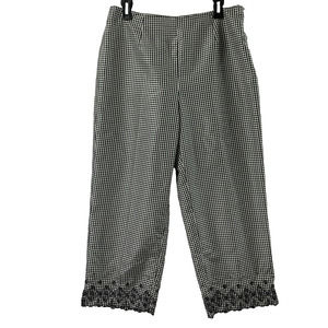 Giorgio Fiorlini Capri Pants Womens 12 Black White Check Embroidered Edge